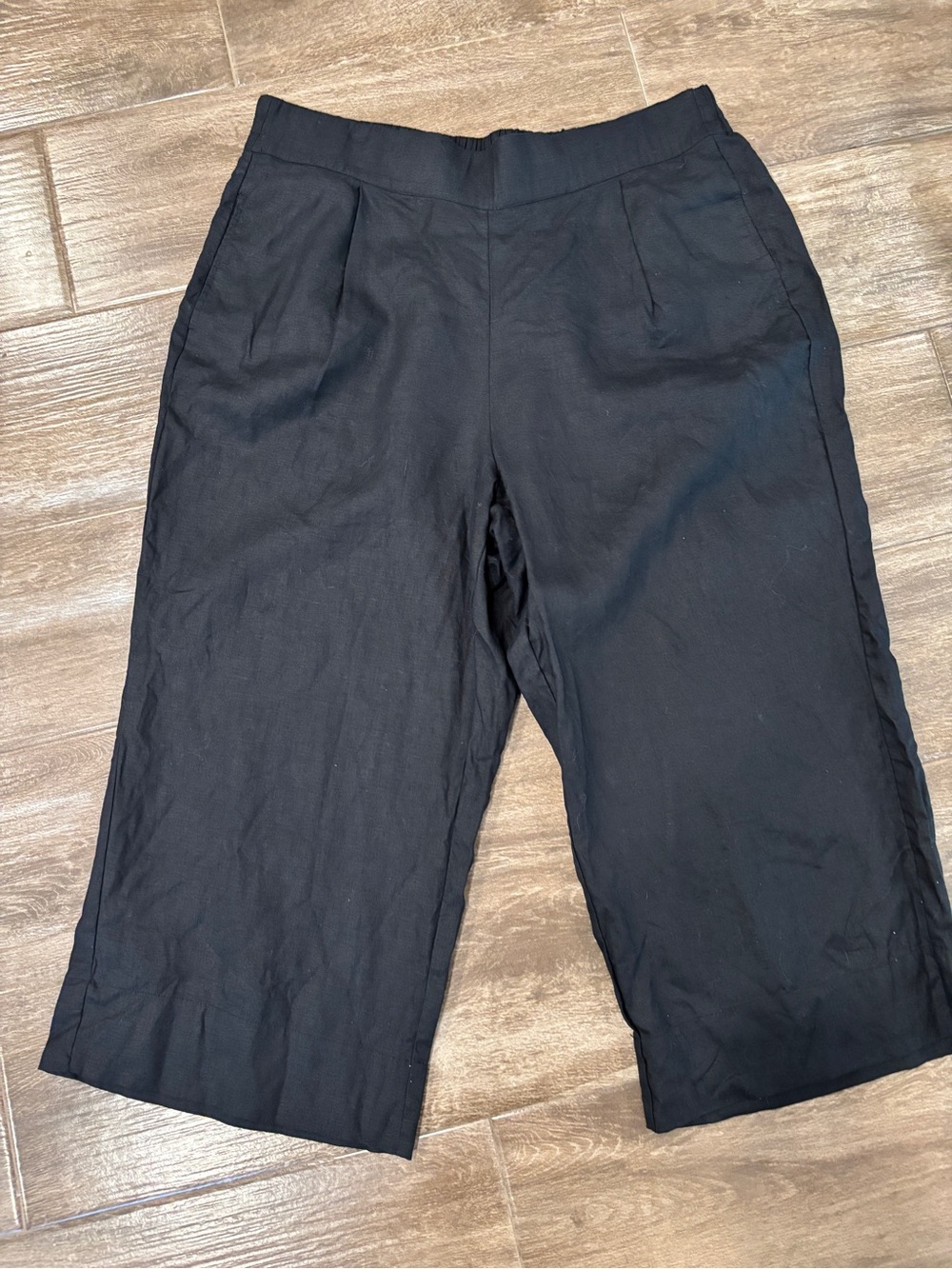 Women’s 100 % Linen size XXL Petite Capri Pant Black Resort Lightweight Beach